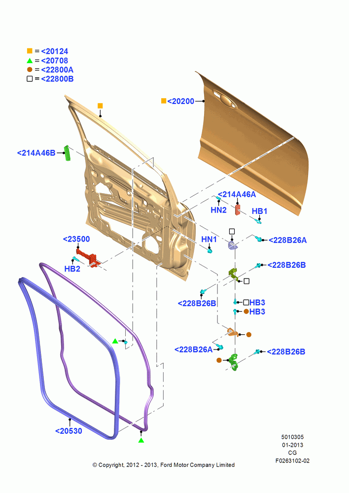 05A - Front Doors, Hinges & Weatherstrips; 23/JUL/2012-26/APR/2018