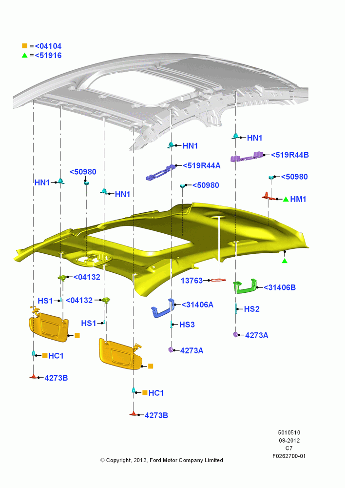 10B - Headlining and Sun Visors, Power Tilt/Slide Sun Roof; 13/AUG/2012-04/APR/2016