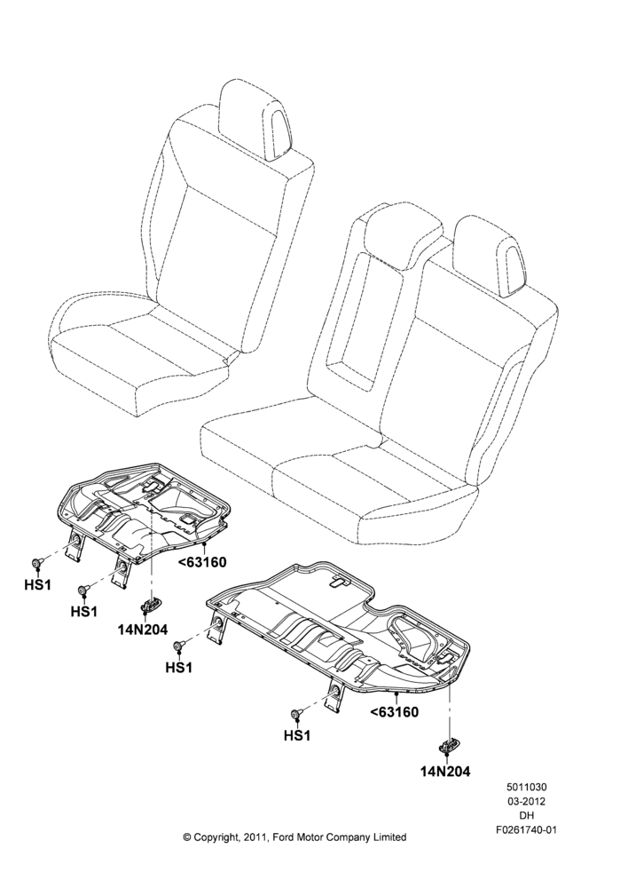 30B - Rear Seat Base, With Two Piece Rear Seat Cushion, BEV Version; 19/MAR/2012-04/MAY/2018