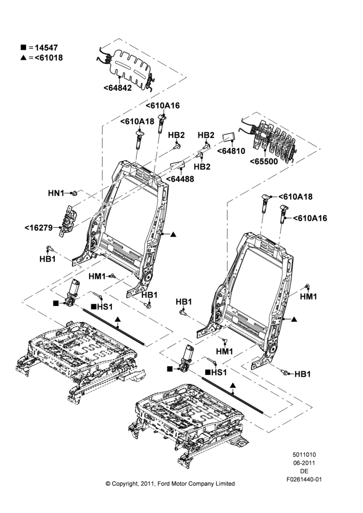 10AA - Front Seat Back, Ford Division Derivative, With Driver 8 Way Pwr.Seat Adjuster, With LH Electric Lumbar Support, With Pass 4 Way Power Seat Adjuster; 06/JUN/2011-29/JUL/2012