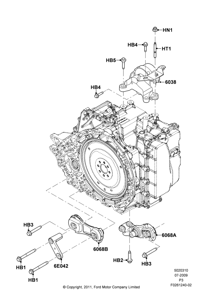 10B - Transmission Mounting, 3.5L DOHC T/C V6 Gas; 06/JUL/2009-24/JAN/2018