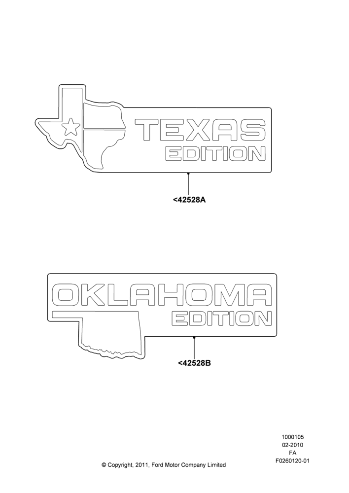 05XA - Name Plates, Accessory, Oklahoma Edition, Texas Edition; 22/FEB/2010-05/JUL/2016