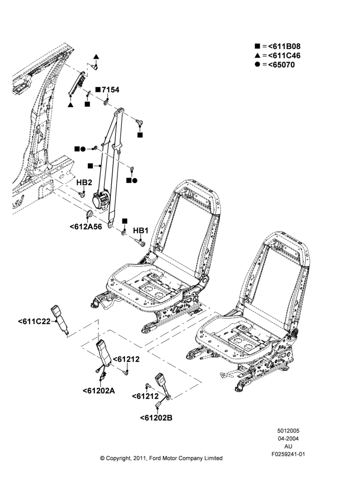 05F - Front Seat Belts, 4 Door Sedan; 05/APR/2004-27/AUG/2007