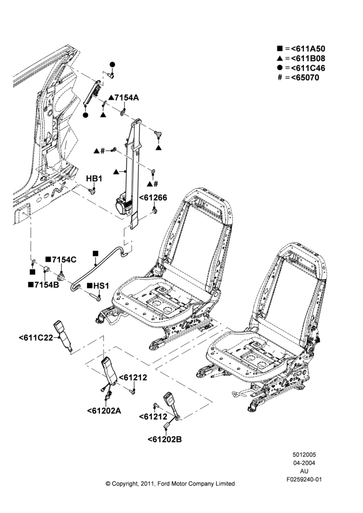 05E - Front Seat Belts, 3 Door; 05/APR/2004-27/AUG/2007