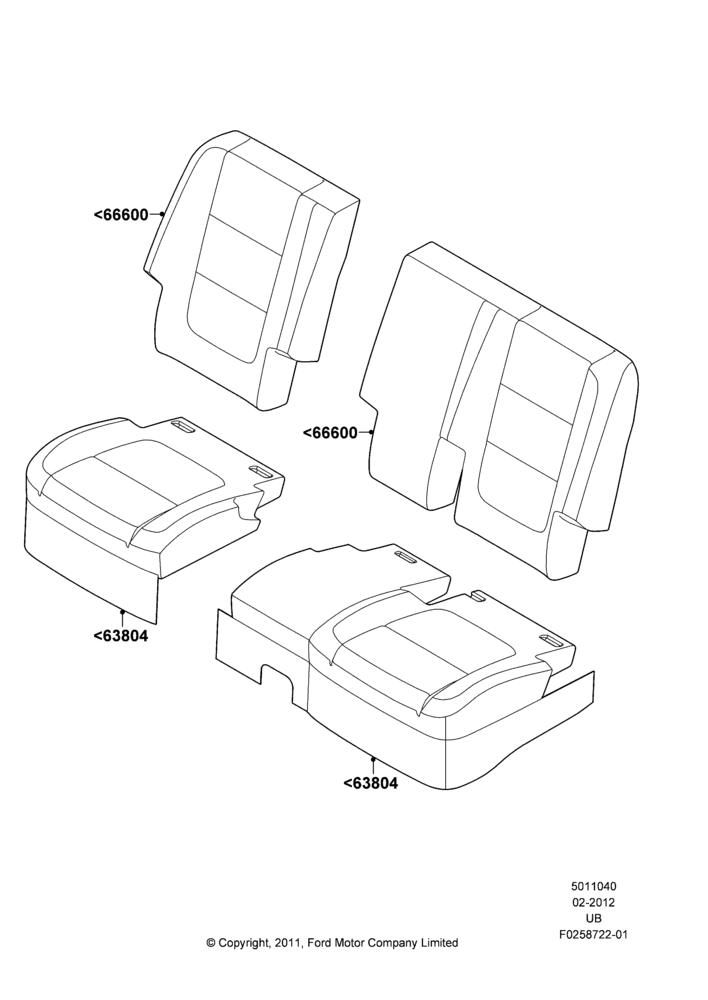 40C - Rear Seat Covers, With Second Row Split Folding Seat; 09/JAN/2012-04/MAY/2015