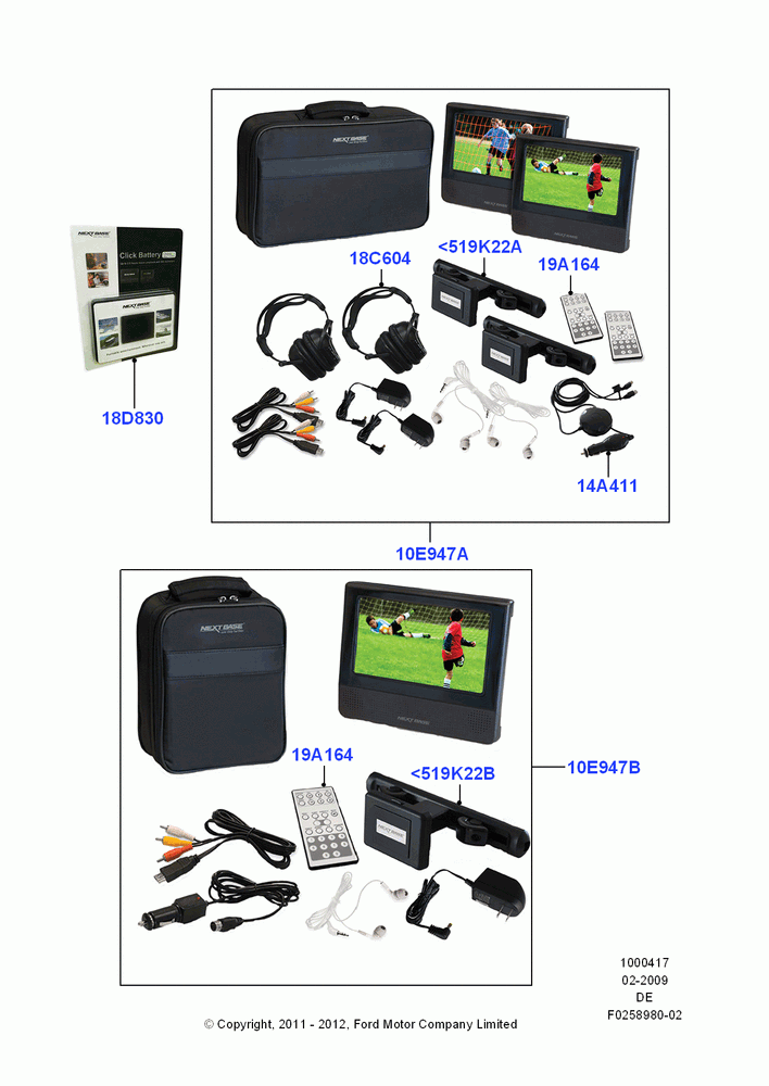 17E - Accessory Entertainment Systems, Portable DVD Kit, Accessory; 04/FEB/2009-29/JUL/2012