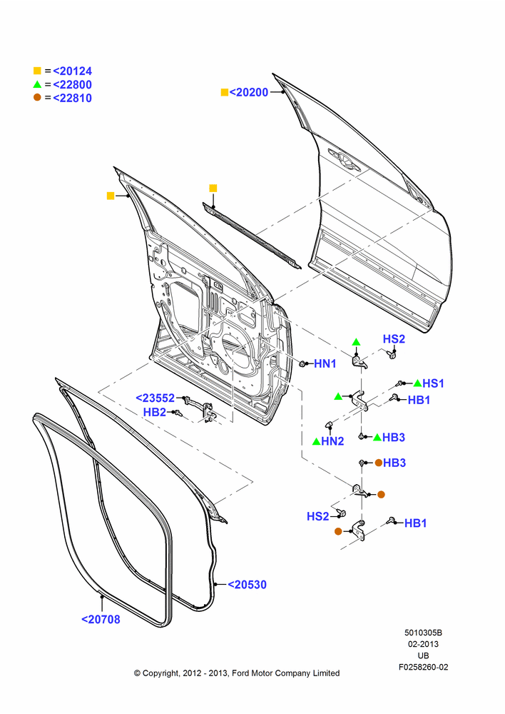 05B - Front Doors, Hinges & Weatherstrips, Less Police Version; 06/FEB/2012-03/MAR/2019