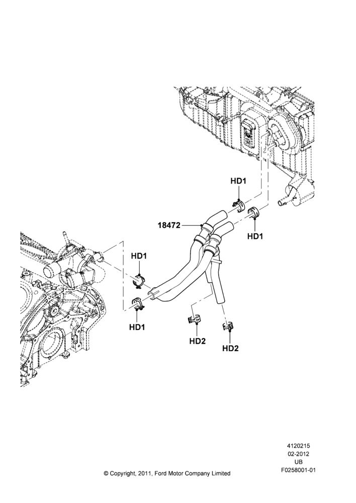 15F - Heater Hoses, 3.7L DOHC V6 Gas., With Aux Overhead Heater And A/C; 06/FEB/2012-03/MAR/2019