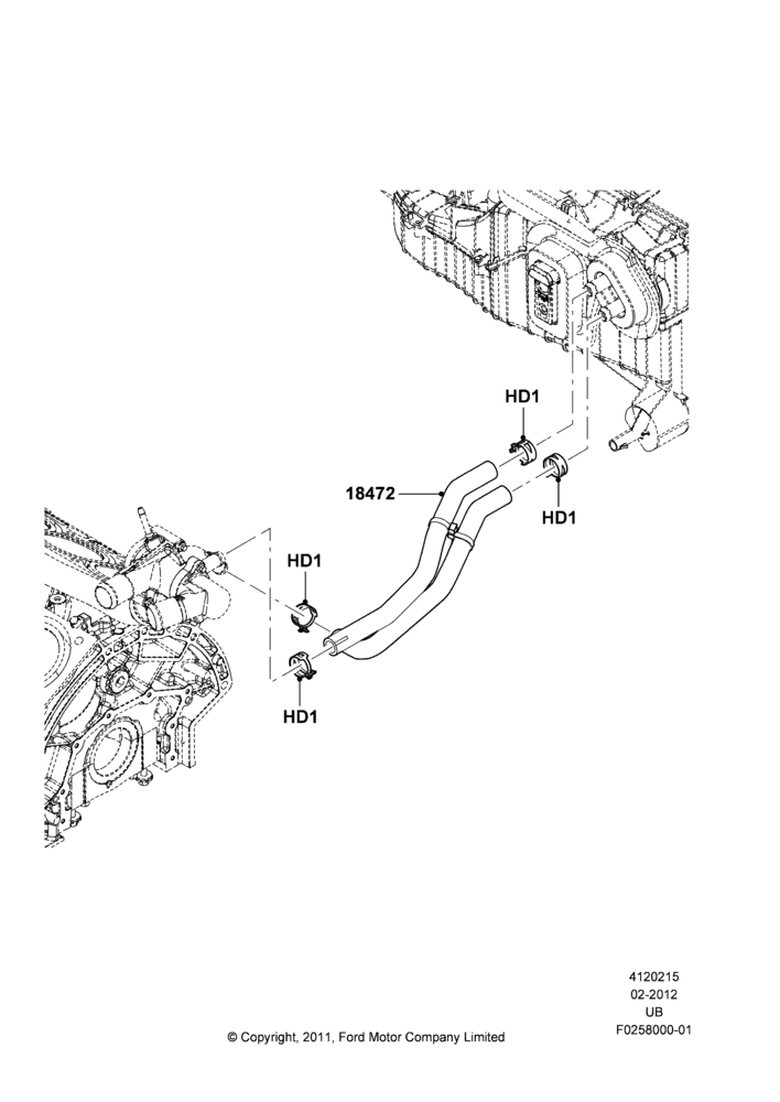 15E - Heater Hoses, 3.7L DOHC V6 Gas., Less Aux Overhead Heater And A/C; 06/FEB/2012-03/MAR/2019