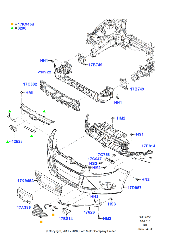 05D - Radiator Grille and Front Bumper, Less Version Packages, SE; 31/JAN/2011-08/DEC/2014