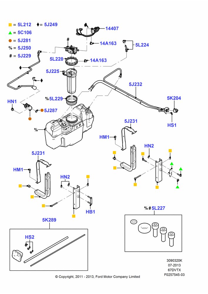 Urea (DEF) Tanks And Related Parts, Narrow Frame (Chassis Cab), 6.7L 4V V8 T/C Diesel, With Aft-Of-Axle/Mid-Ship Fuel Tank, With Mid-Ship Fuel Tank, With Low Sulfur Diesel Fuel Content