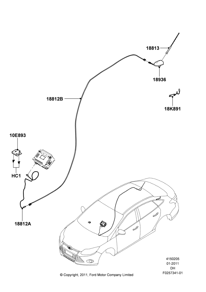 05D - Antenna, 4 Door Sedan, With Sync, Sync II, Sync II With Navigation; 31/JAN/2011-04/MAY/2018