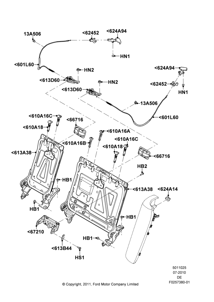 25J - Rear Seat Back, 3.0L 4V OHC V6 Duratec 230HP, 2.5L Duratec HE PFI (170PS), Mercury Division Derivative; 26/JUL/2010-31/JAN/2011