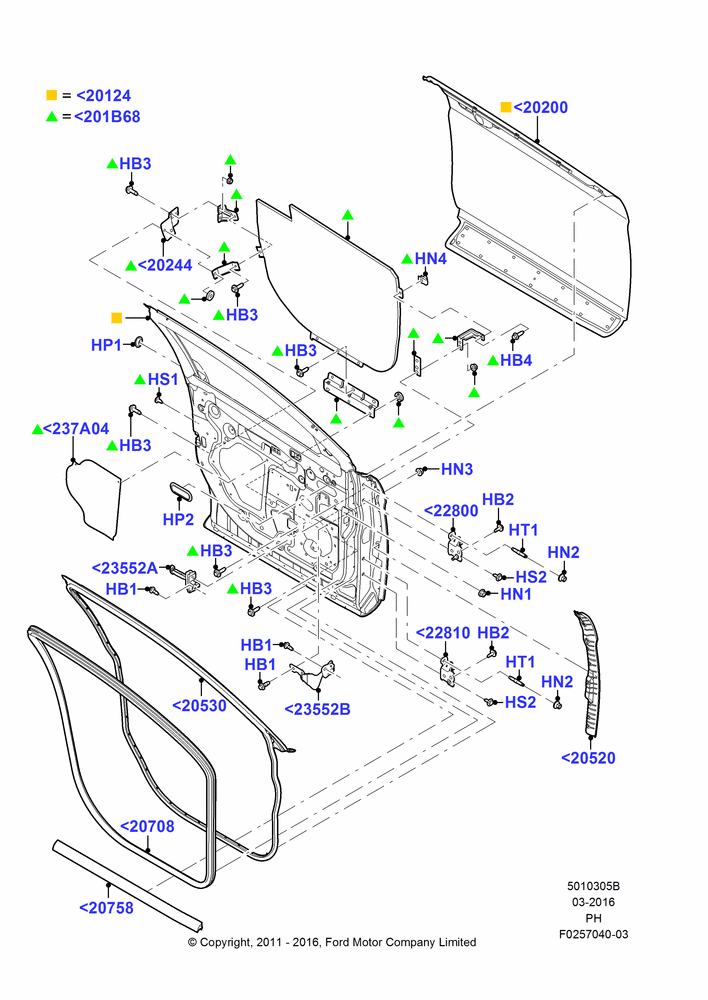 05B - Front Doors, Hinges & Weatherstrips, Police Version; 06/FEB/2012-01/MAR/2019