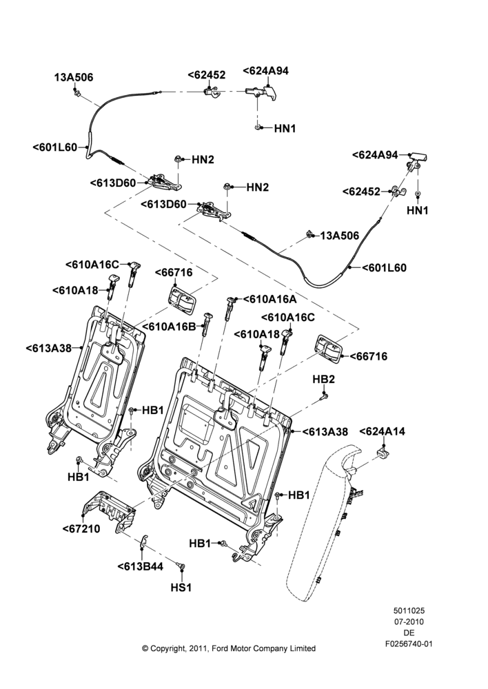25F - Rear Seat Back, 3.5L 4V DOHC VCT SMPI V6 Gas, 3.0L 4V OHC V6 Duratec 230HP, 2.5L Duratec HE PFI (170PS), Ford Division Derivative; 26/JUL/2010-29/JUL/2012