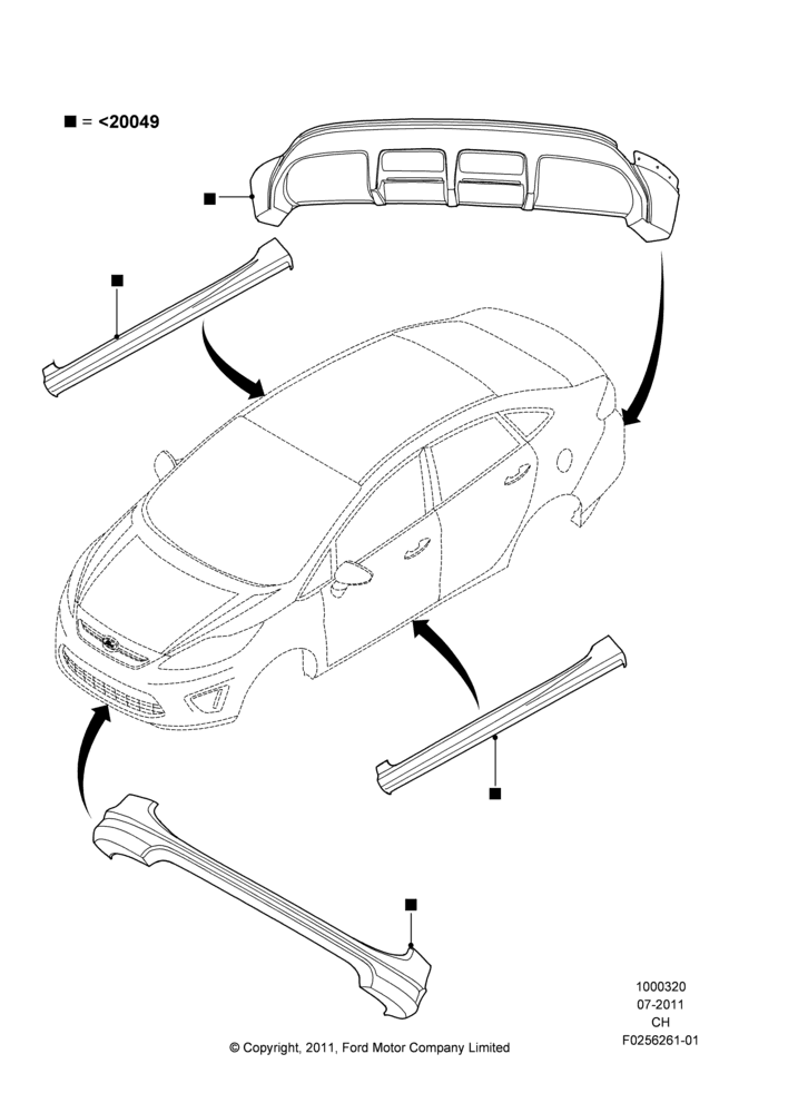 20F - Body Dress Up Kits - Front, 4 Door Sedan, Includes Front Fascia, Rear Fascia and Rocker Panels, Accessory; 18/JUL/2011-27/APR/2013