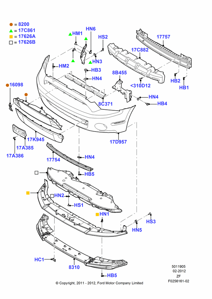 05AC - Radiator Grille and Front Bumper, Shelby Version; 27/FEB/2012-27/JUN/2014
