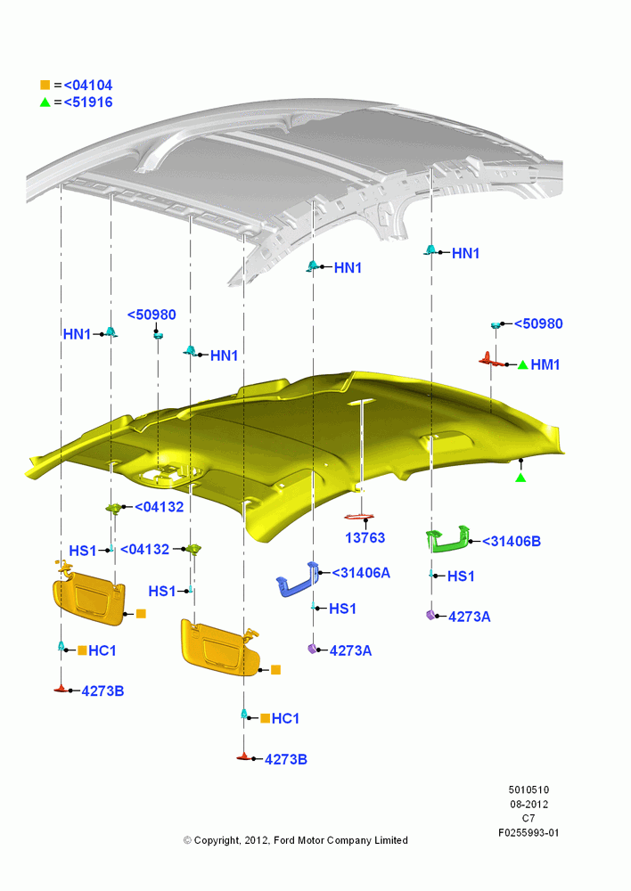 10A - Headlining and Sun Visors, Less Sun Roof; 13/AUG/2012-04/APR/2016