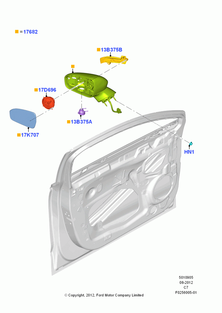 05A - Exterior Rear View Mirror, (-)"KOR", Dual Power/Heat/Mem Electrochromic; 13/AUG/2012-02/MAR/2013