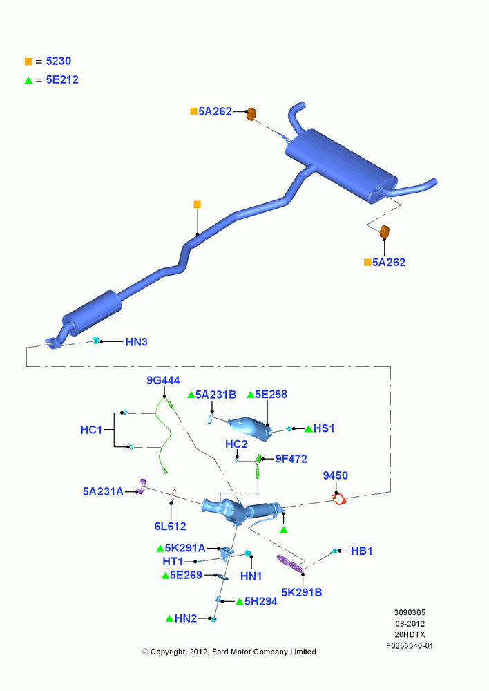 05C - Exhaust System, LHD 2WD (Front Wheel Drive), 2.0L EcoBoost (240PS); 13/AUG/2012-04/APR/2016