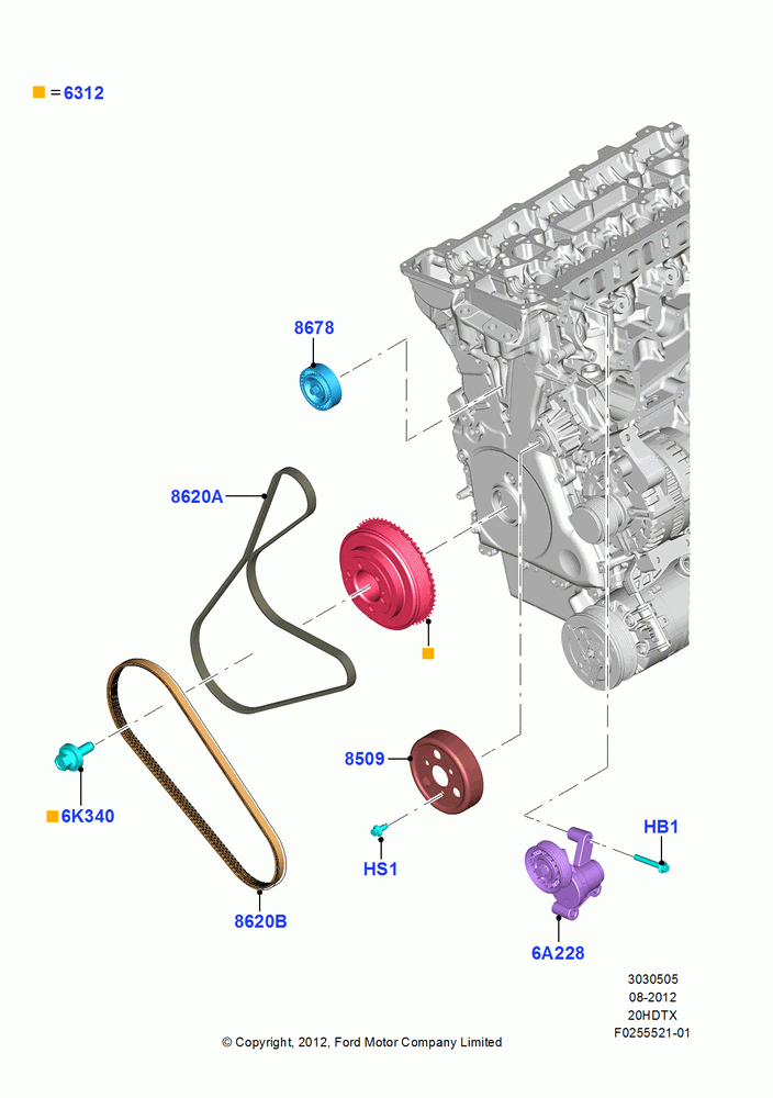 05C - Pulleys and Drive Belts, 2.0L EcoBoost (240PS); 13/AUG/2012-04/APR/2016