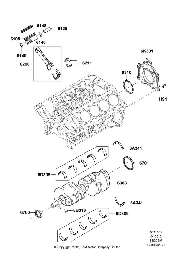 05A - Crankshaft/Pistons and Bearings, 5.8L DOHC SC GAS; 30/APR/2012-27/JUN/2014