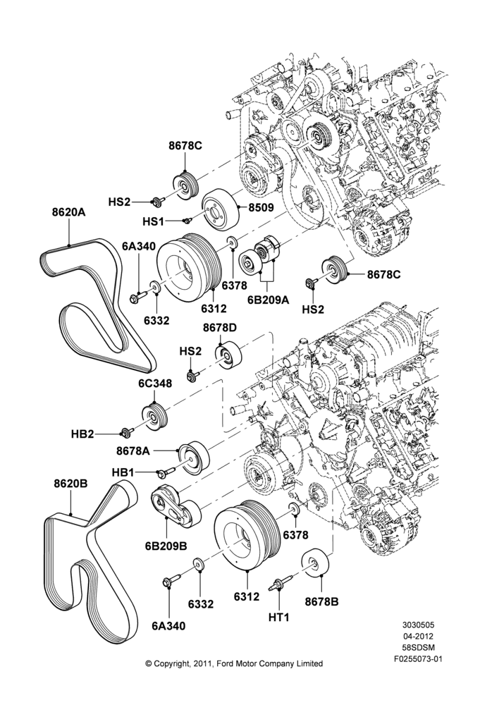 Pulleys and Drive Belts, 5.8L DOHC SC GAS
