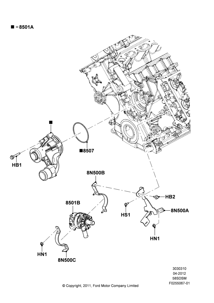 10A - Water Pump, 5.8L DOHC SC GAS; 30/APR/2012-27/JUN/2014