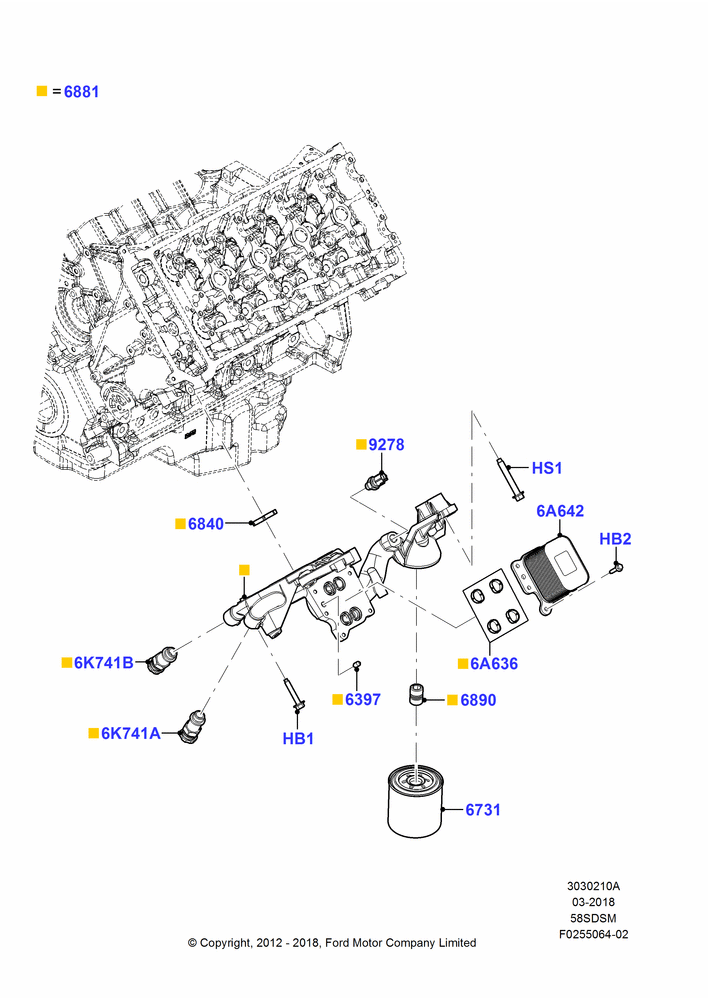 10A - Oil Cooler and Filter, 5.8L DOHC SC GAS, Less Engine Cooling System; 30/APR/2012-27/JUN/2014