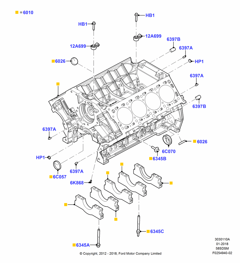 10A - Cylinder Block and Plugs, 5.8L DOHC SC GAS; 30/APR/2012-27/JUN/2014
