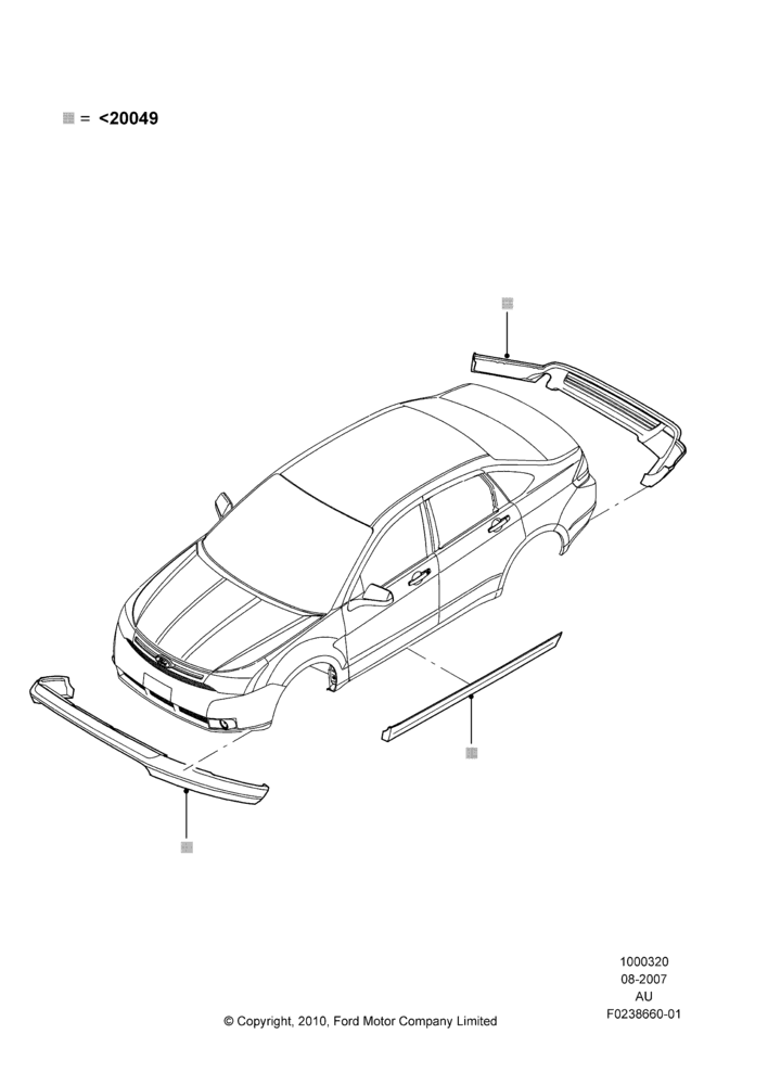 20XA - Body Dress Up Kits - Front, 4 Door Sedan, Less Version Packages, Includes Front Fascia, Rear Fascia and Rocker Panels, Accessory, Set Of 4 Pieces; 27/AUG/2007-21/JUL/2008