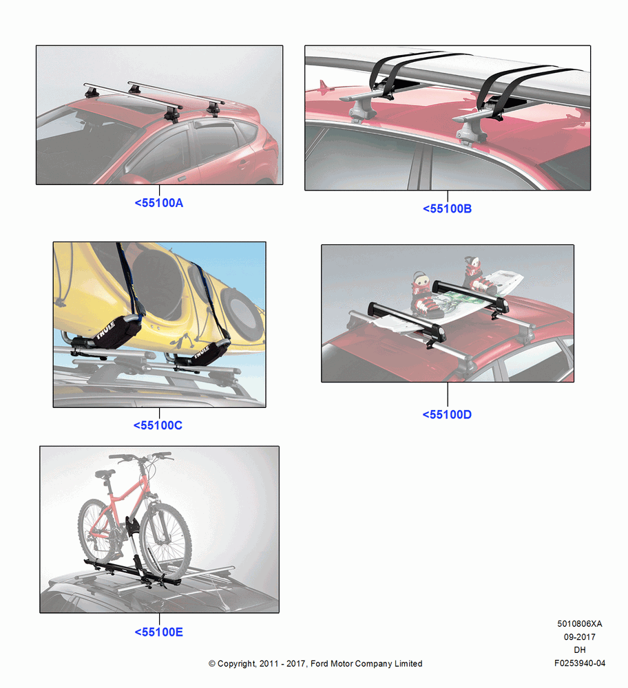 06XA - Accessory Roof Rack Mounting Kits, Cross Bar, Ski Racks, Bike Racks, Kayak And Canoe Carrier; 31/JAN/2011-04/MAY/2018