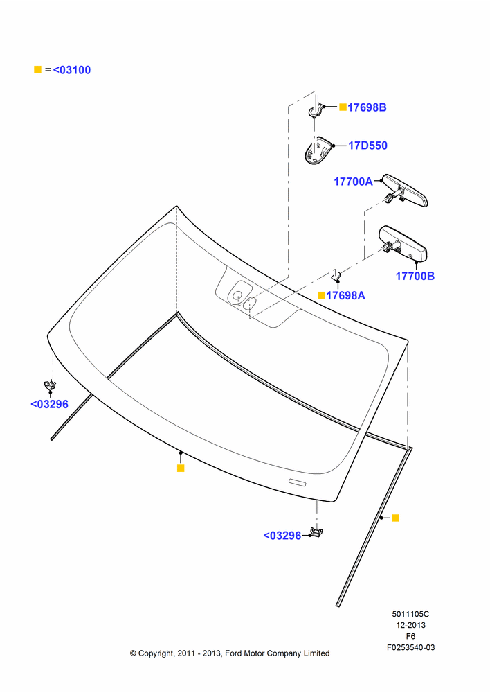 05C - Windshield/Inside Rear View Mirror, Production Installed; 03/NOV/2010-23/DEC/2014
