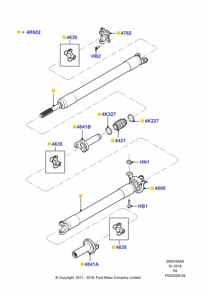 05AE - Drive Shaft - Rear Axle Drive, 157"/3989MM Wheelbase, All 4.6L Engine, 4WD, Multiple Piece Driveshaft; 18/AUG/2008-03/NOV/2010
