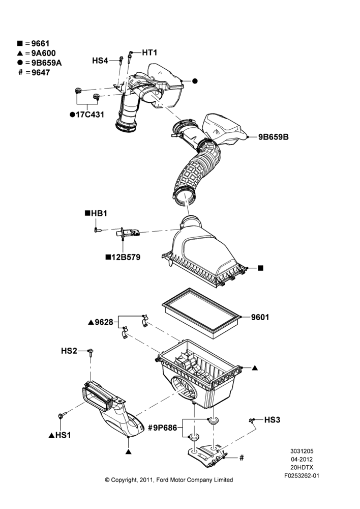 05B - Air Cleaner, 2.0L EcoBoost (240PS); 16/APR/2012-01/MAR/2019