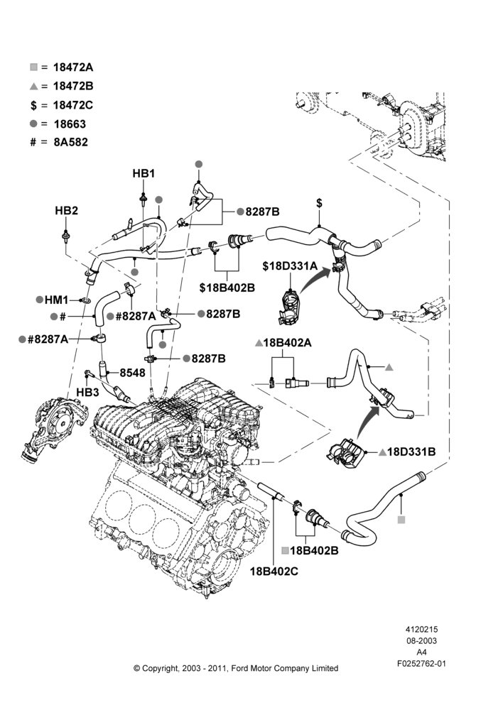 15B - Heater Hoses, Dual Zone Automatic Air Cond, Dual Zone Manual Air Cond; 25/AUG/2003-02/JAN/2007