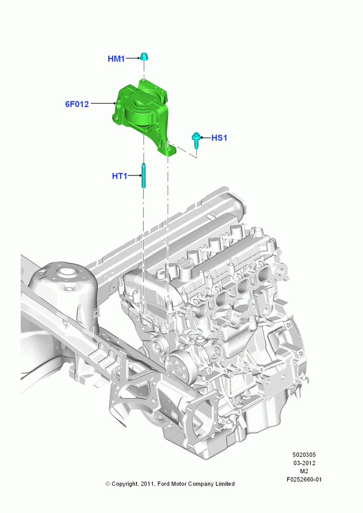 05B - Engine Mounting, 2.5L Duratec (110kW/150PS), 2.0L EcoBoost (240PS) - MI4; 09/APR/2012-13/AUG/2019