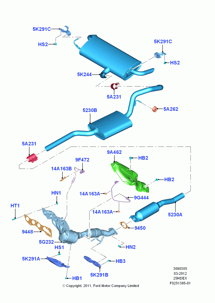 Exhaust System, 2.5L Duratec (110kW/150PS)
