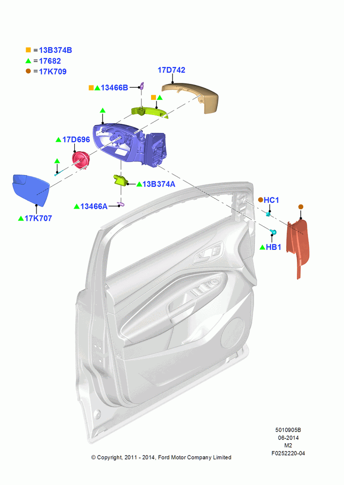 05B - Exterior Rear View Mirror, Dual Pwr/Ht/Fold/Pud Lmp/Sig/Bsm, Dual Power/Heated/App/Memory/Signal; 09/APR/2012-13/AUG/2019