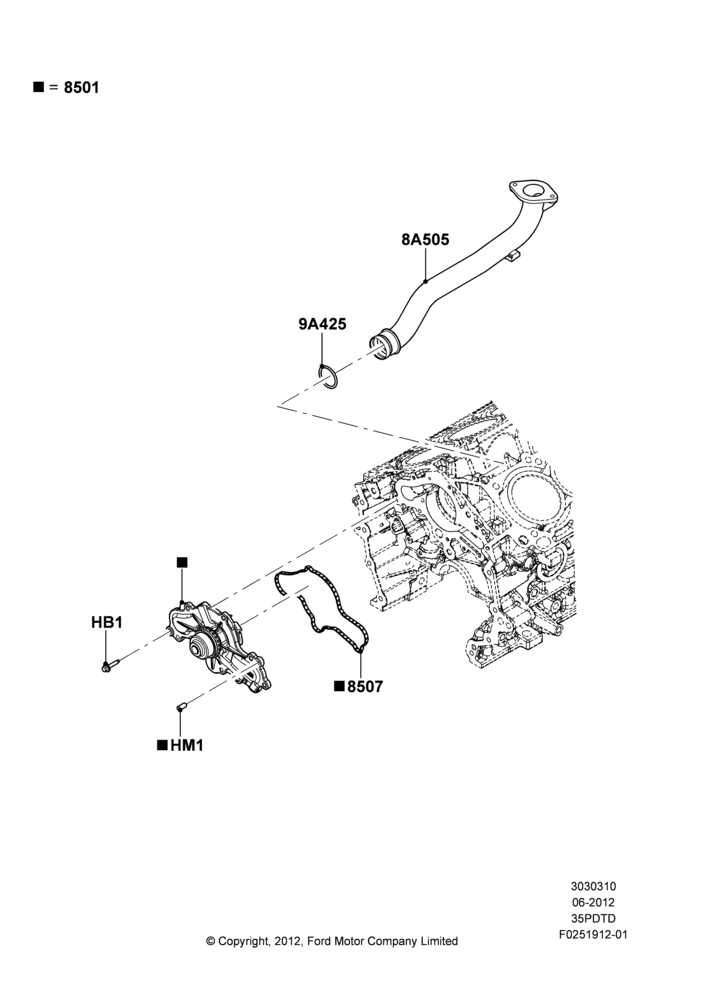 10D - Water Pump, 3.5L DOHC T/C V6 Gas; 04/SEP/2012-03/MAR/2019