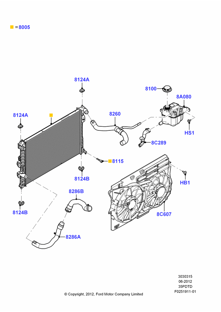 Radiator/Coolant Overflow Container, 3.5L DOHC T/C V6 Gas, Less Transmission Power Take Off