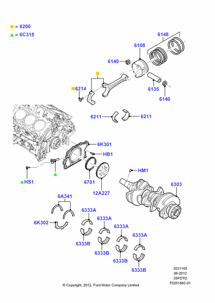 05D - Crankshaft/Pistons and Bearings, 3.5L DOHC T/C V6 Gas; 04/SEP/2012-03/MAR/2019