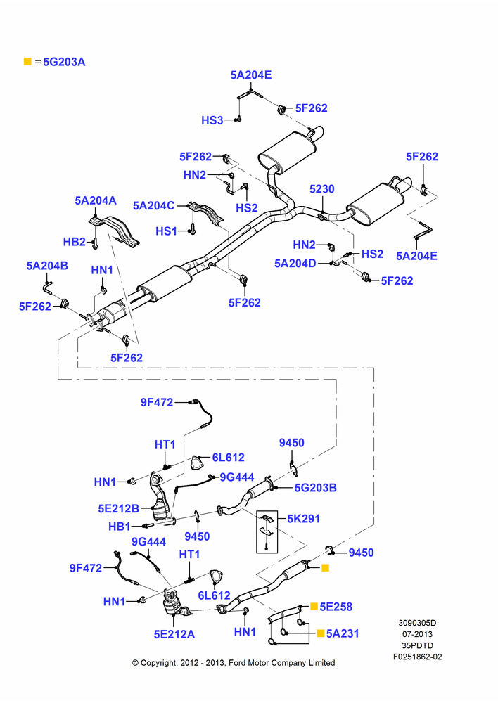 05D - Exhaust System, 3.5L DOHC T/C V6 Gas; 04/SEP/2012-03/MAR/2019