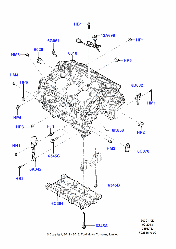 10D - Cylinder Block and Plugs, 3.5L DOHC T/C V6 Gas; 04/SEP/2012-03/MAR/2019