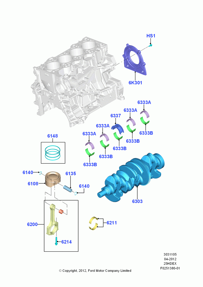 05C - Crankshaft/Pistons and Bearings, 2.5L Duratec (110kW/150PS), 2.5L Duratec FFV (125kW/170PS); 09/APR/2012-13/AUG/2019