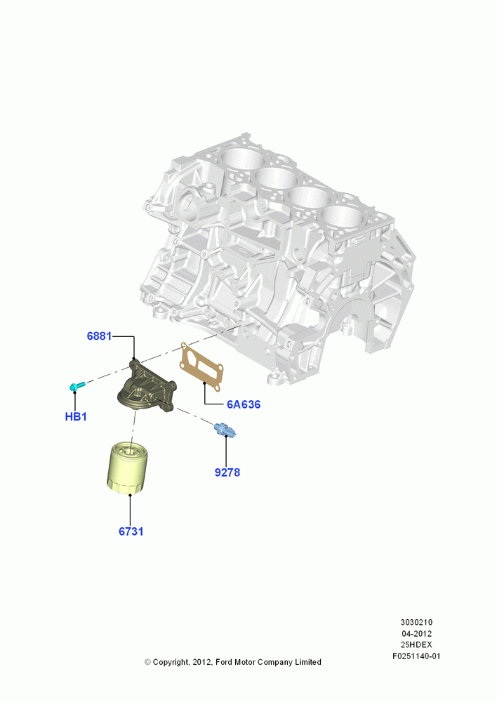 10C - Oil Cooler and Filter, 2.5L Duratec (110kW/150PS), 2.5L Duratec FFV (125kW/170PS); 09/APR/2012-13/AUG/2019