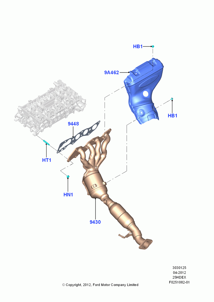 25C - Exhaust Manifold, 2.5L Duratec (110kW/150PS), 2.5L Duratec FFV (125kW/170PS); 09/APR/2012-13/AUG/2019