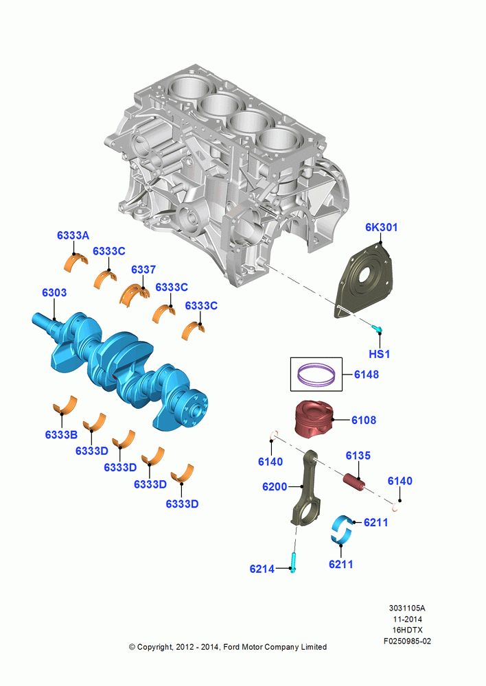 05A - Crankshaft/Pistons and Bearings, 1.6L EcoBoost SCTi 160/182PS-Sigma; 09/APR/2012-21/MAR/2016