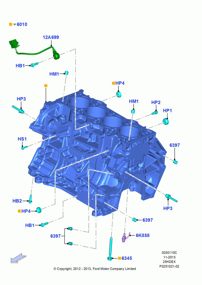 10C - Cylinder Block and Plugs, 2.5L Duratec (110kW/150PS), 2.5L Duratec FFV (125kW/170PS); 09/APR/2012-13/AUG/2019