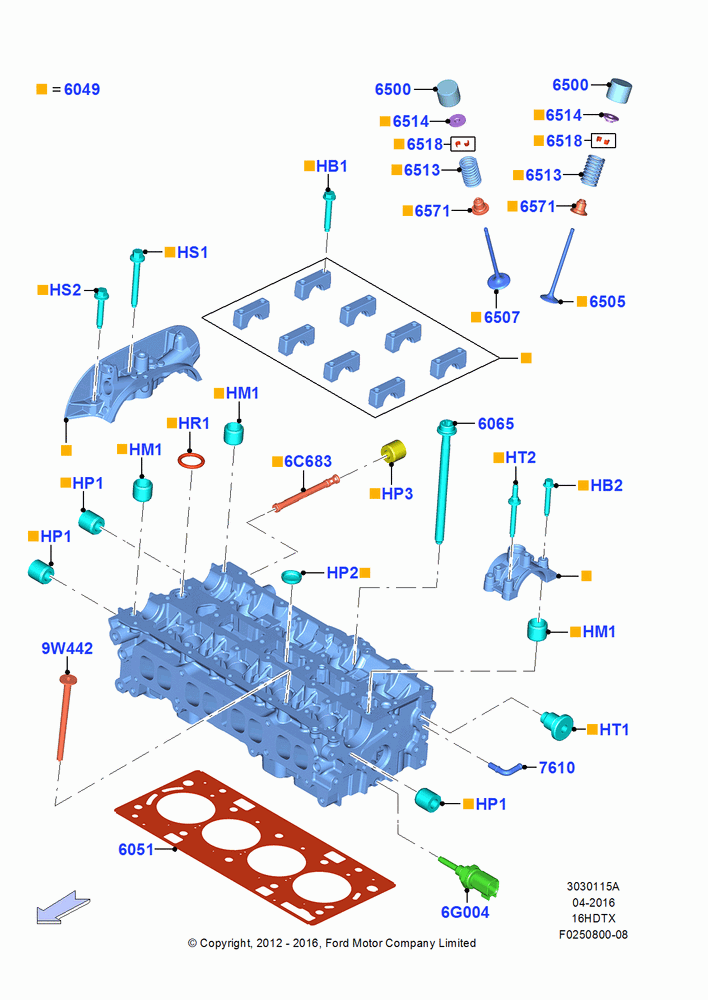 15A - Cylinder Head, 1.6L EcoBoost SCTi 160/182PS-Sigma; 09/APR/2012-21/MAR/2016